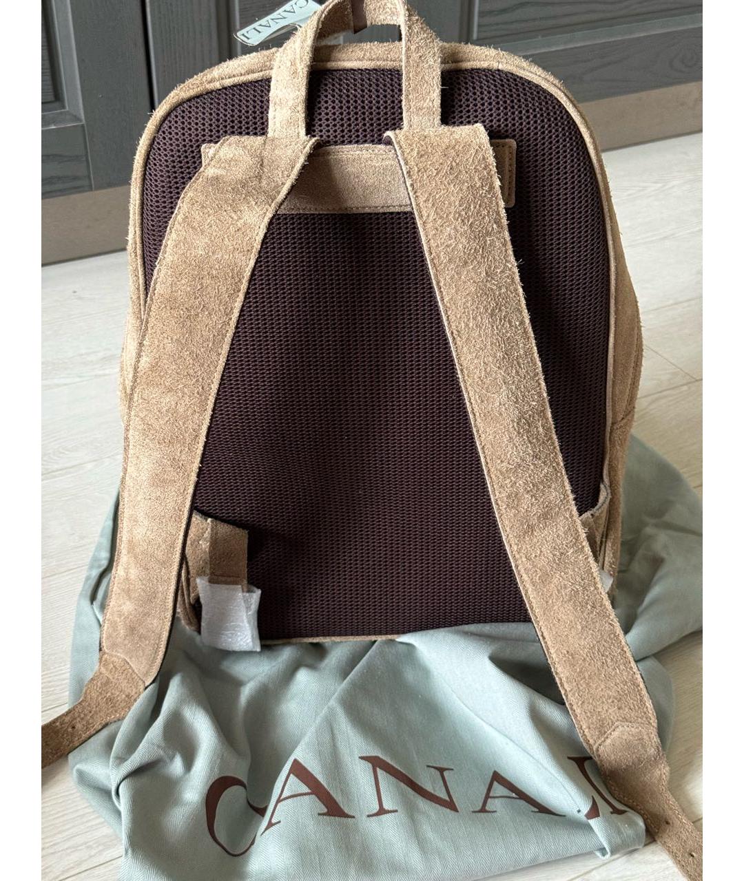 CANALI Бежевый замшевый рюкзак, фото 8