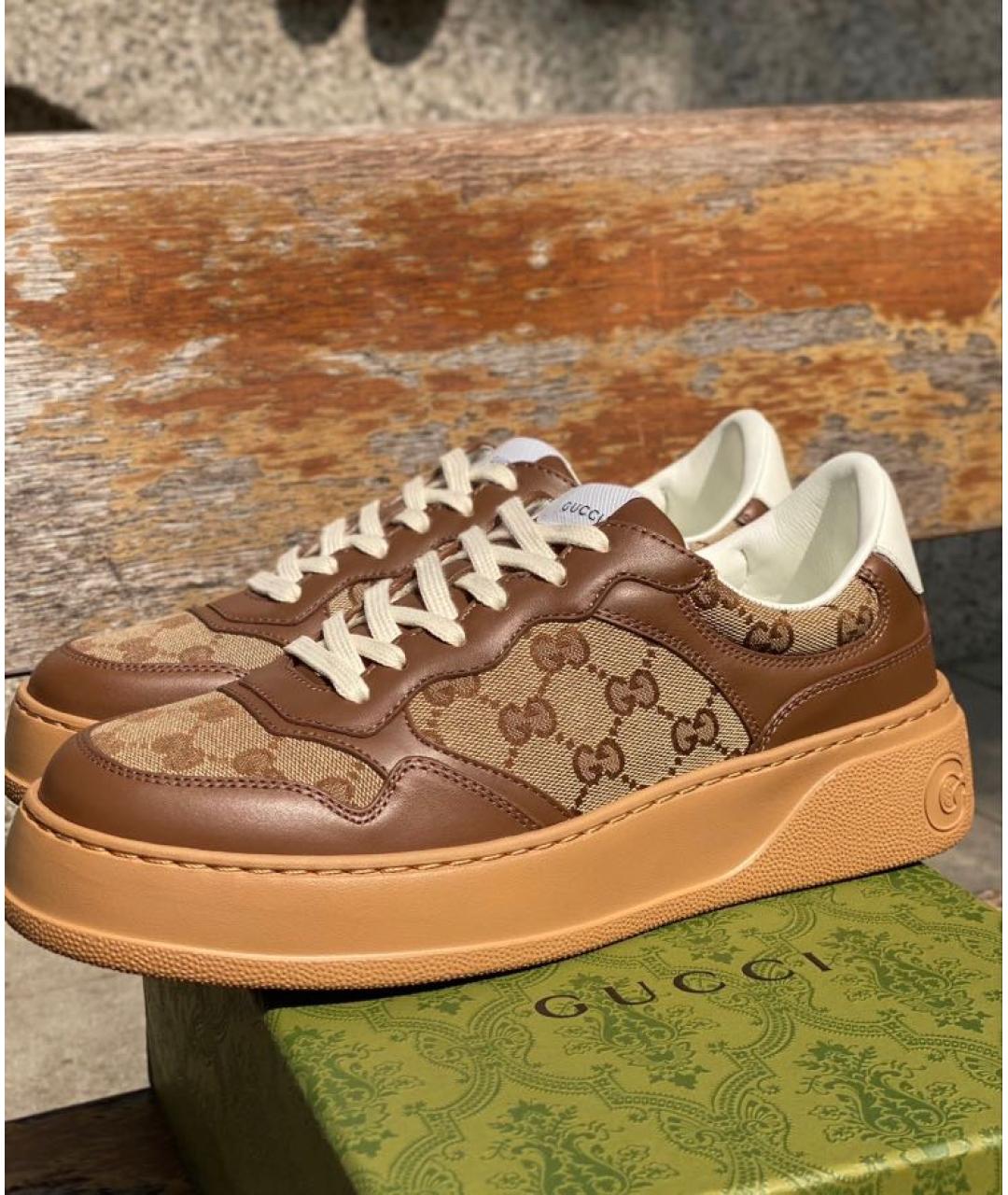 GUCCI Коричневые текстильные кроссовки, фото 6