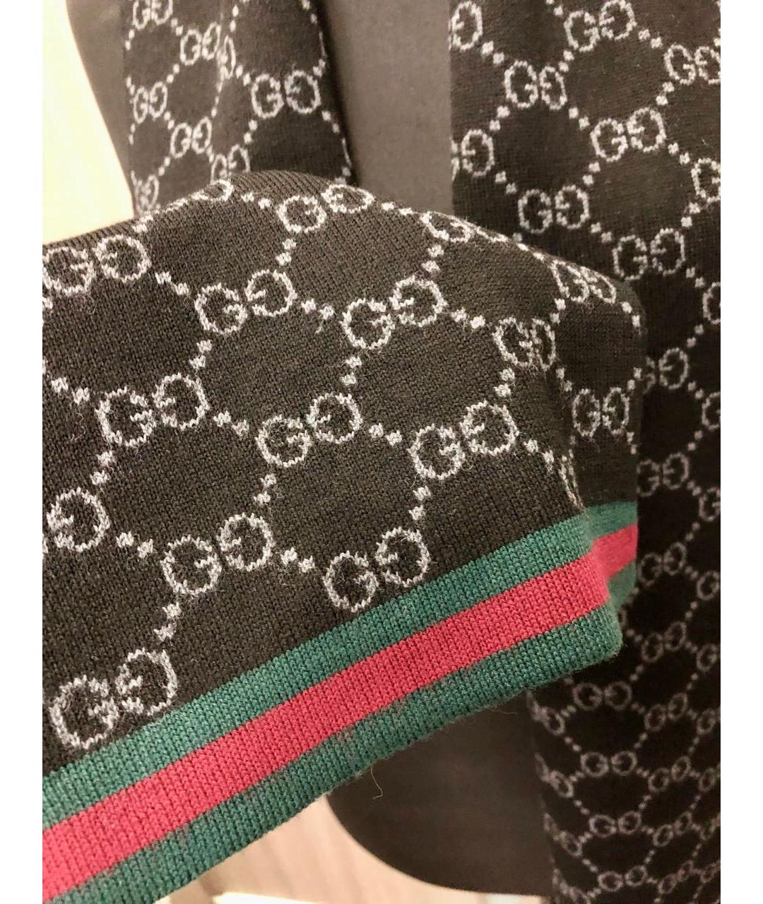 GUCCI Черный шерстяной шарф, фото 2