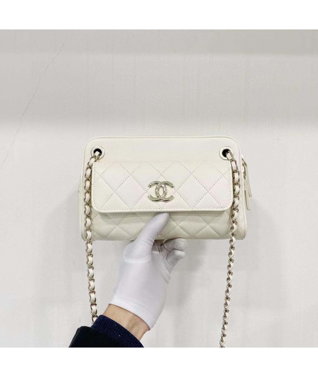 CHANEL Белая кожаная сумка через плечо, фото 8