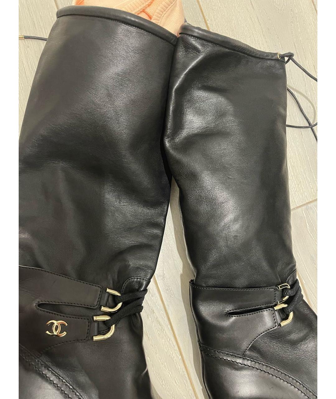 CHANEL Черные кожаные сапоги, фото 7