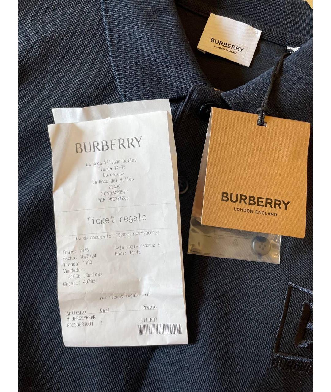 BURBERRY Темно-синее хлопковое поло с длинным рукавом, фото 8