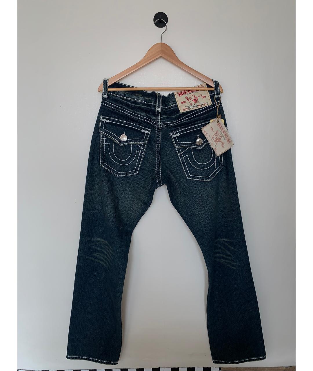 TRUE RELIGION Синие хлопковые прямые джинсы, фото 5