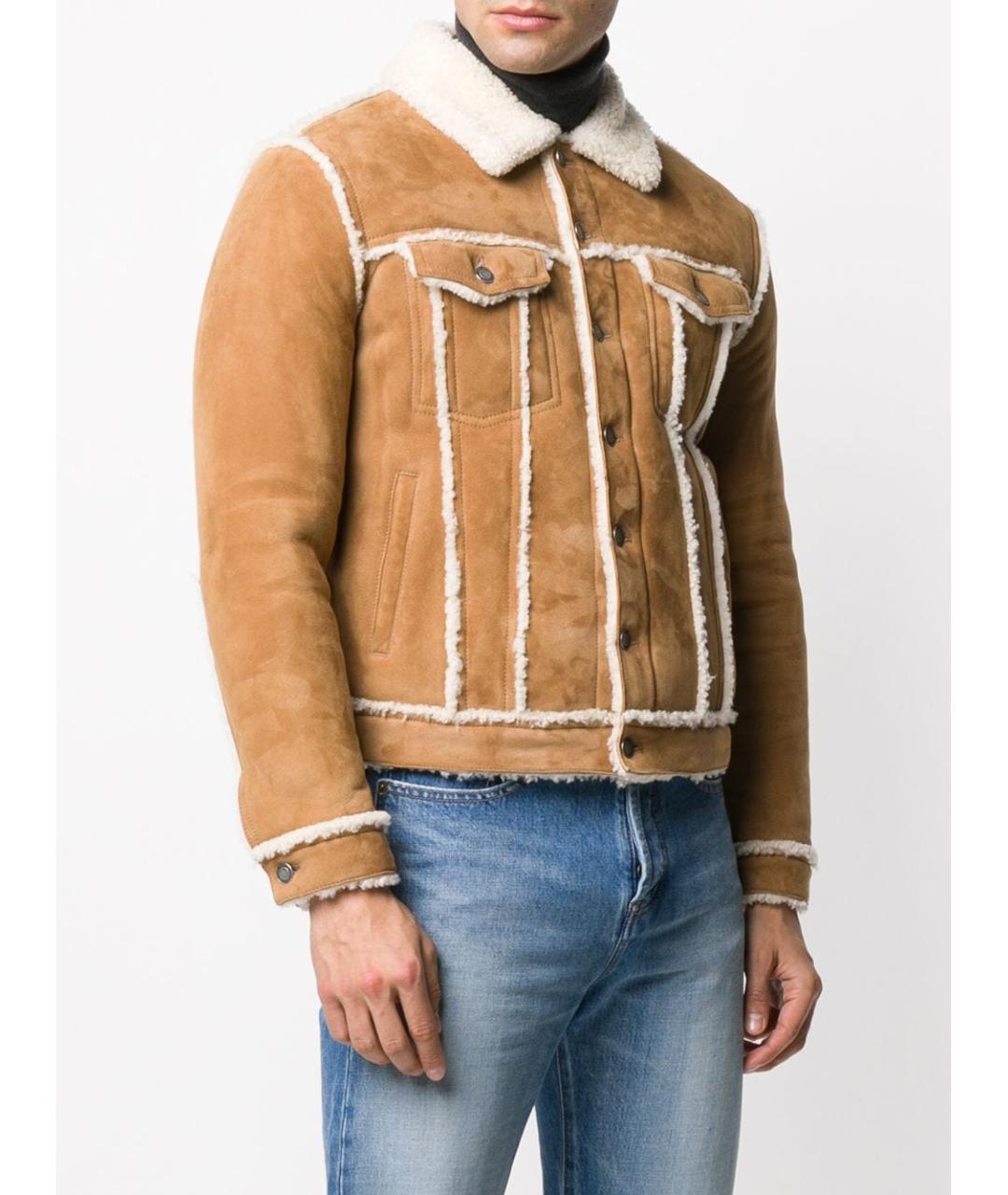 SAINT LAURENT Бежевая кожаная куртка, фото 3