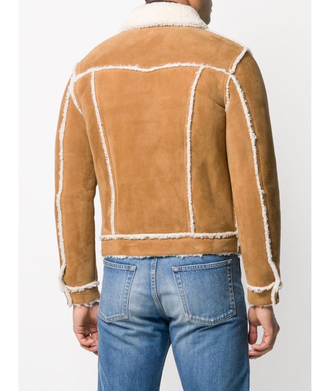 SAINT LAURENT Бежевая кожаная куртка, фото 4