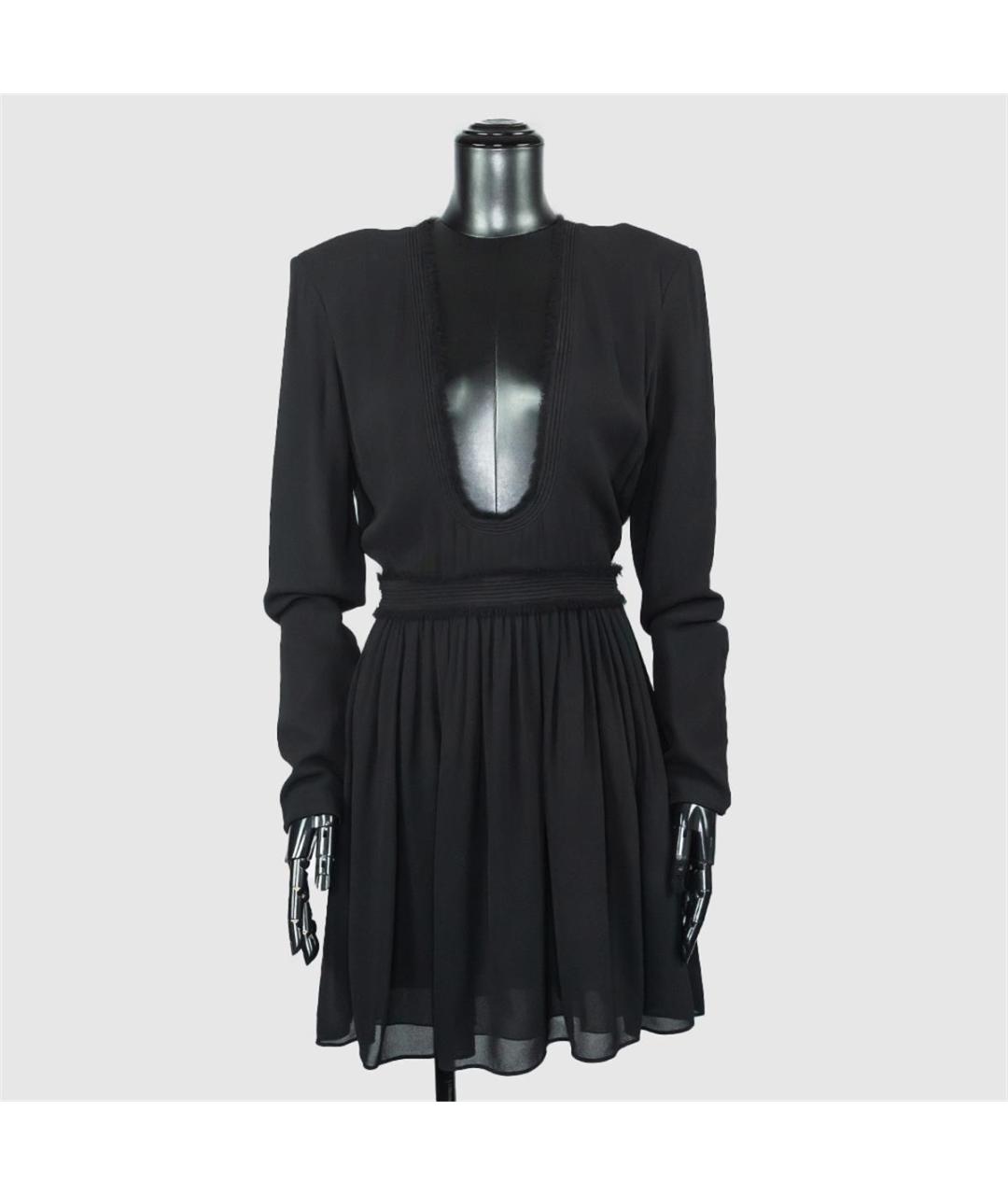 SAINT LAURENT Черное шелковое повседневное платье, фото 4