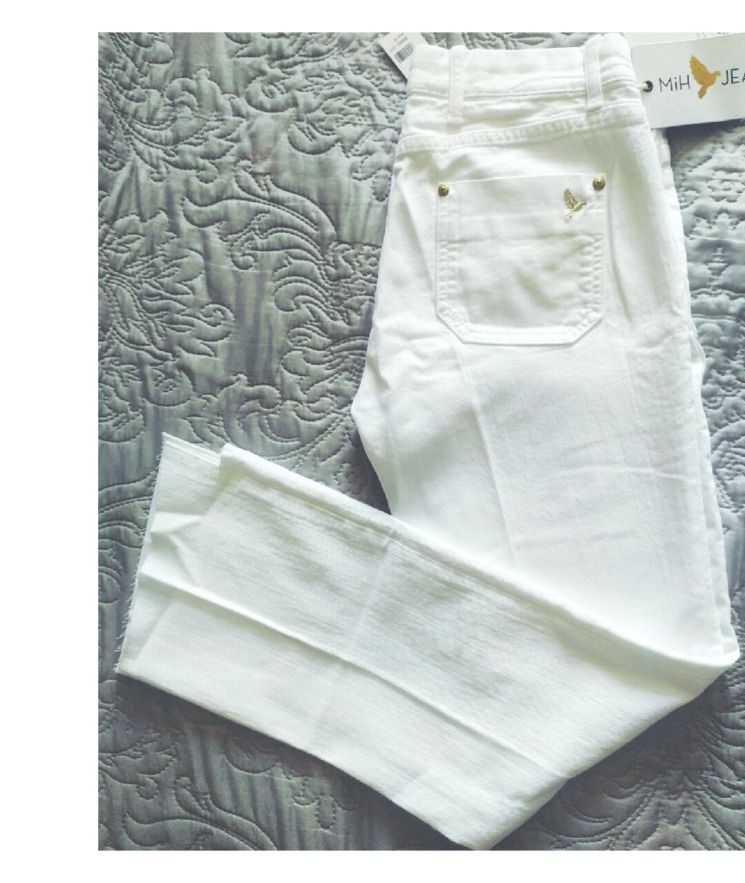 MIH JEANS Белые хлопко-эластановые прямые джинсы, фото 3