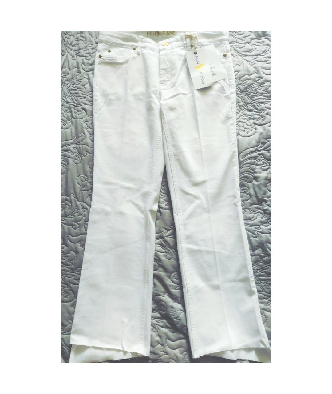 MIH JEANS Белые хлопко-эластановые прямые джинсы, фото 5