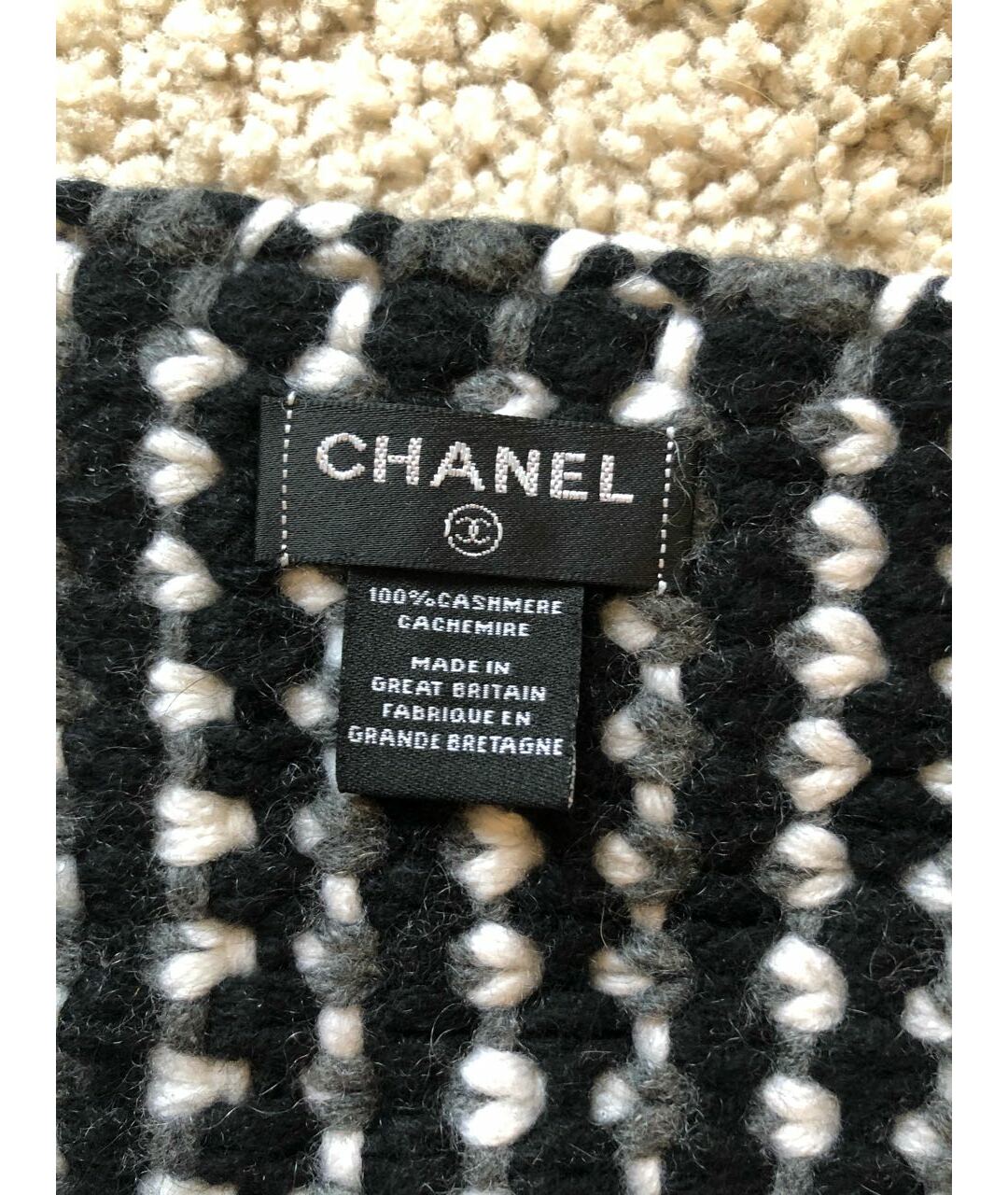 CHANEL Черный кашемировый шарф, фото 3