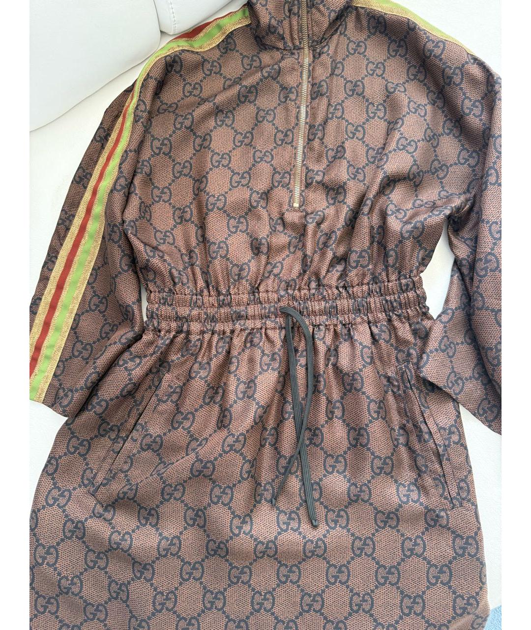 GUCCI Коричневое шелковое повседневное платье, фото 7