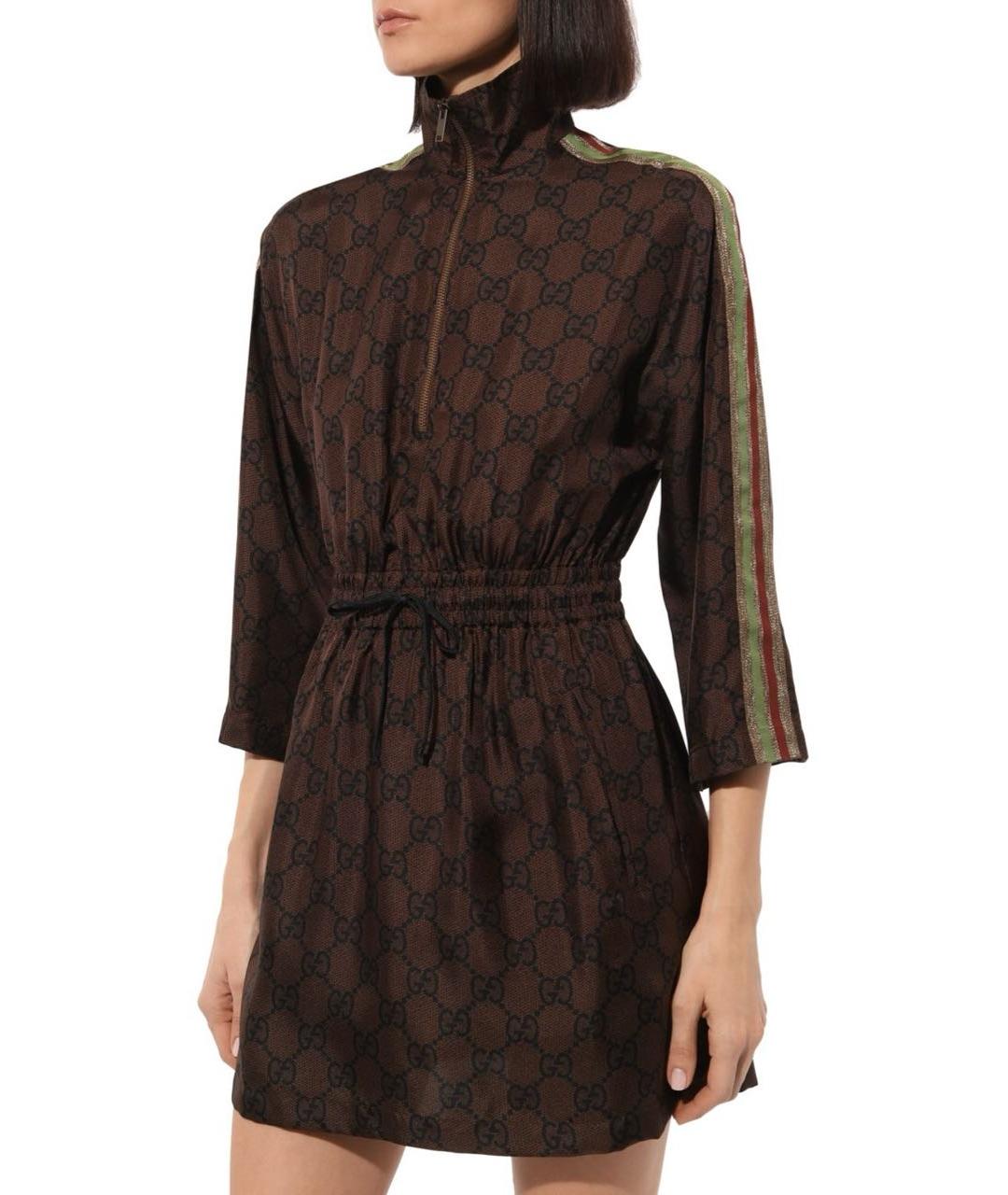 GUCCI Коричневое шелковое повседневное платье, фото 2