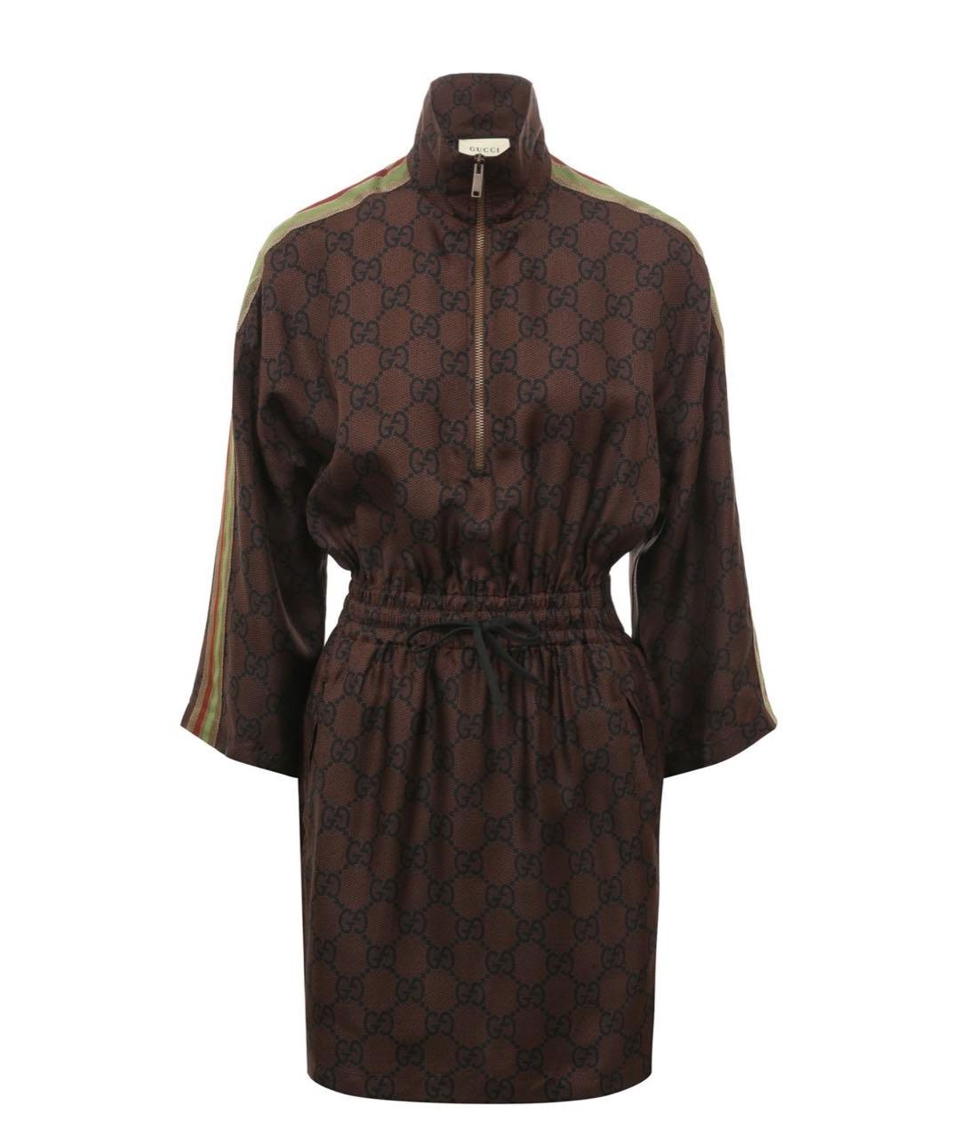 GUCCI Коричневое шелковое повседневное платье, фото 1