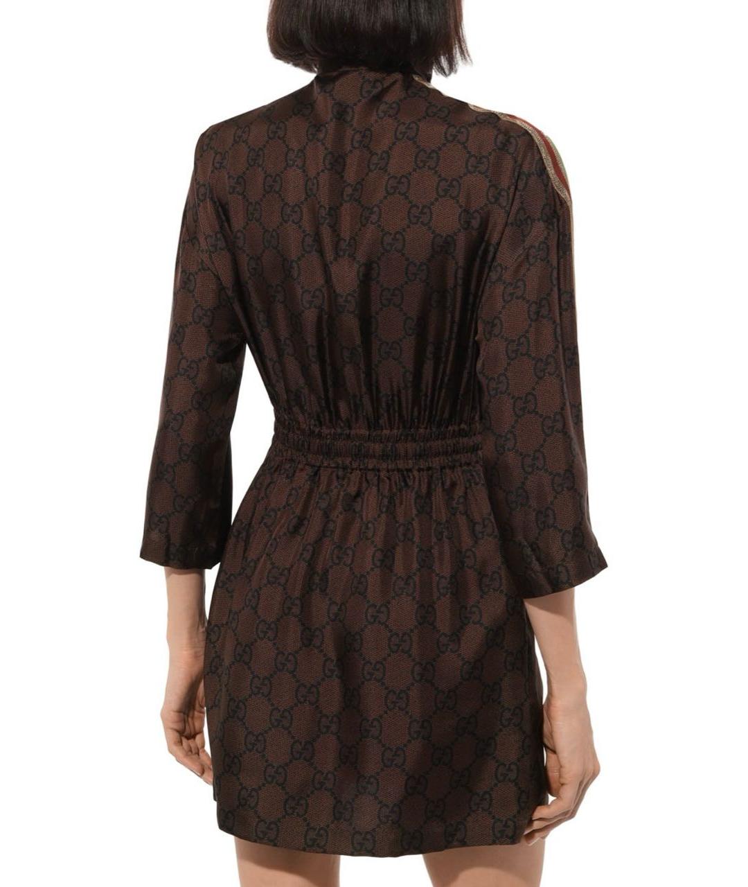 GUCCI Коричневое шелковое повседневное платье, фото 3