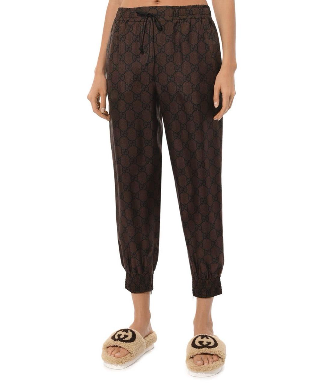 GUCCI Коричневые шелковые прямые брюки, фото 2