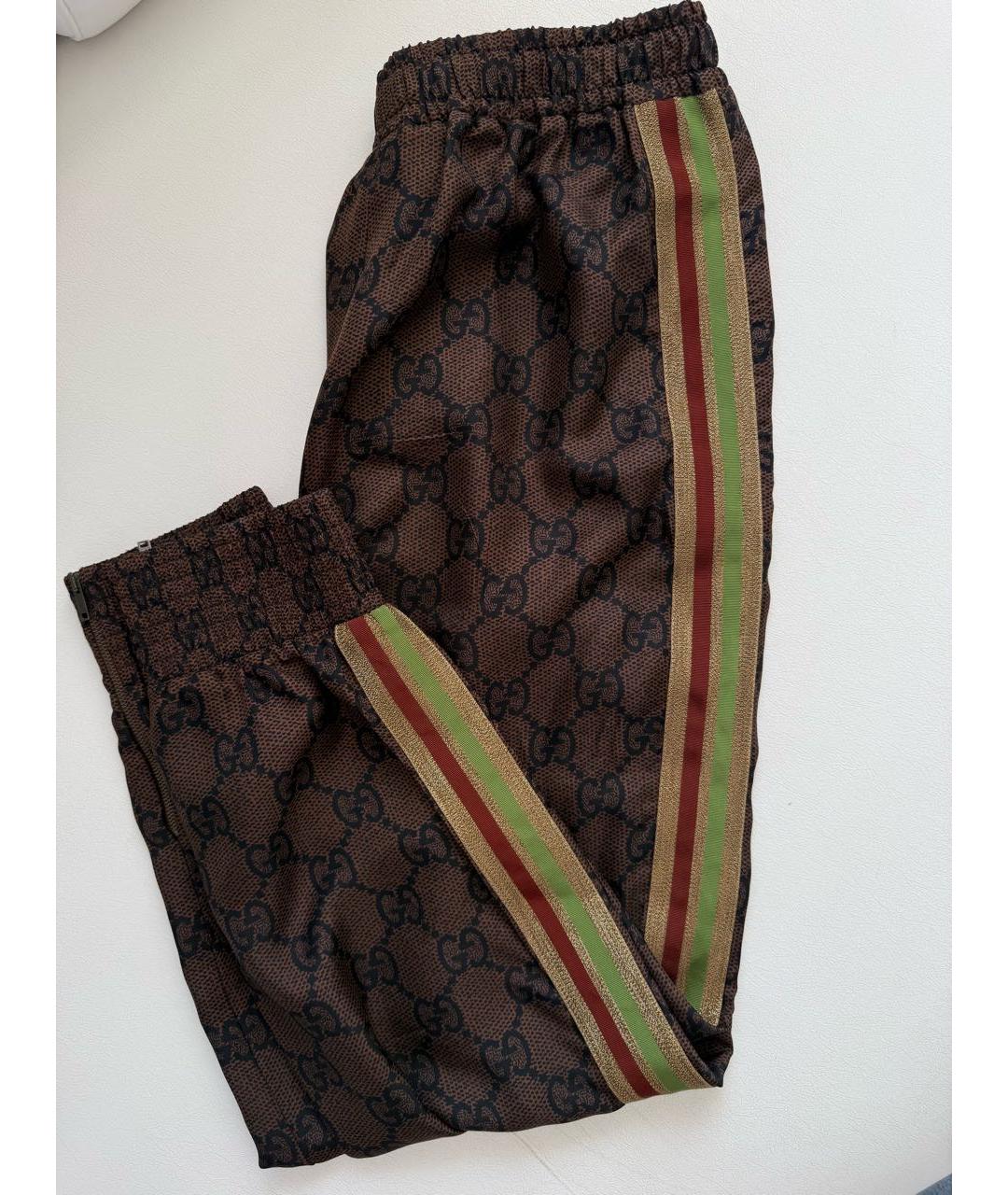 GUCCI Коричневые шелковые прямые брюки, фото 6