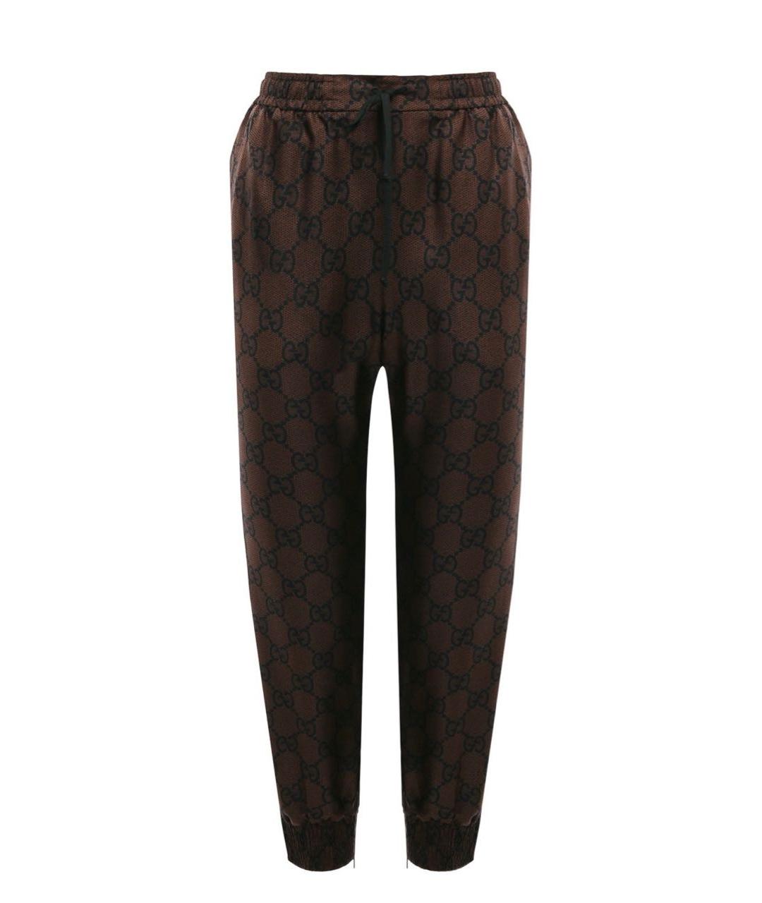 GUCCI Коричневые шелковые прямые брюки, фото 1