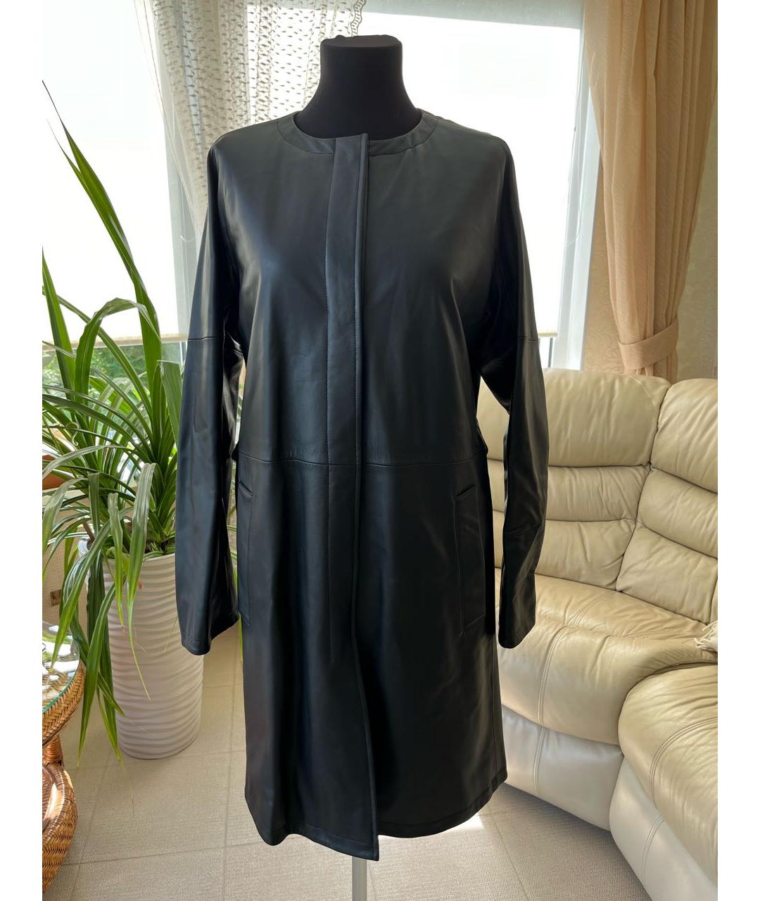 JIL SANDER Черное кожаное пальто, фото 6