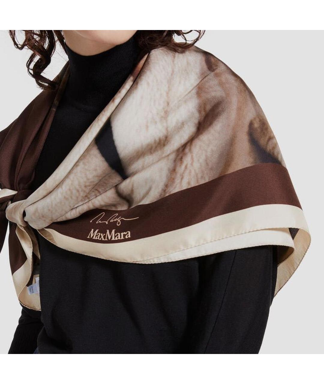 MAX MARA Коричневый шелковый платок, фото 2