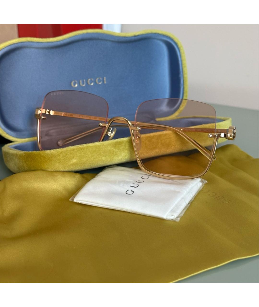 GUCCI Розовые металлические солнцезащитные очки, фото 4