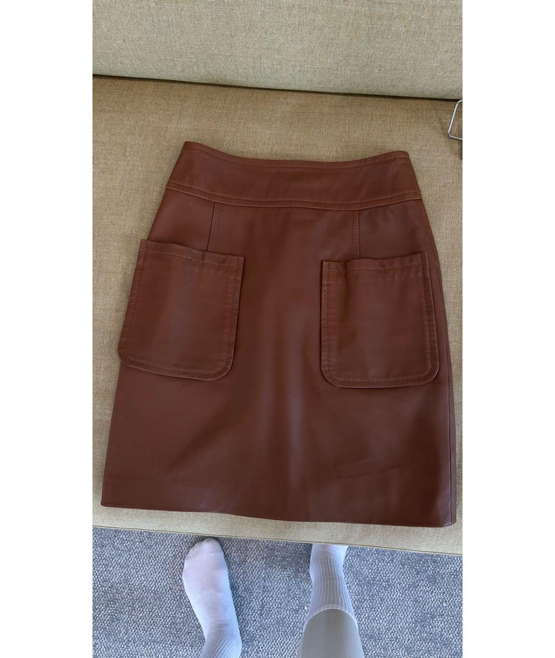 RED VALENTINO Коричневая кожаная юбка мини, фото 3