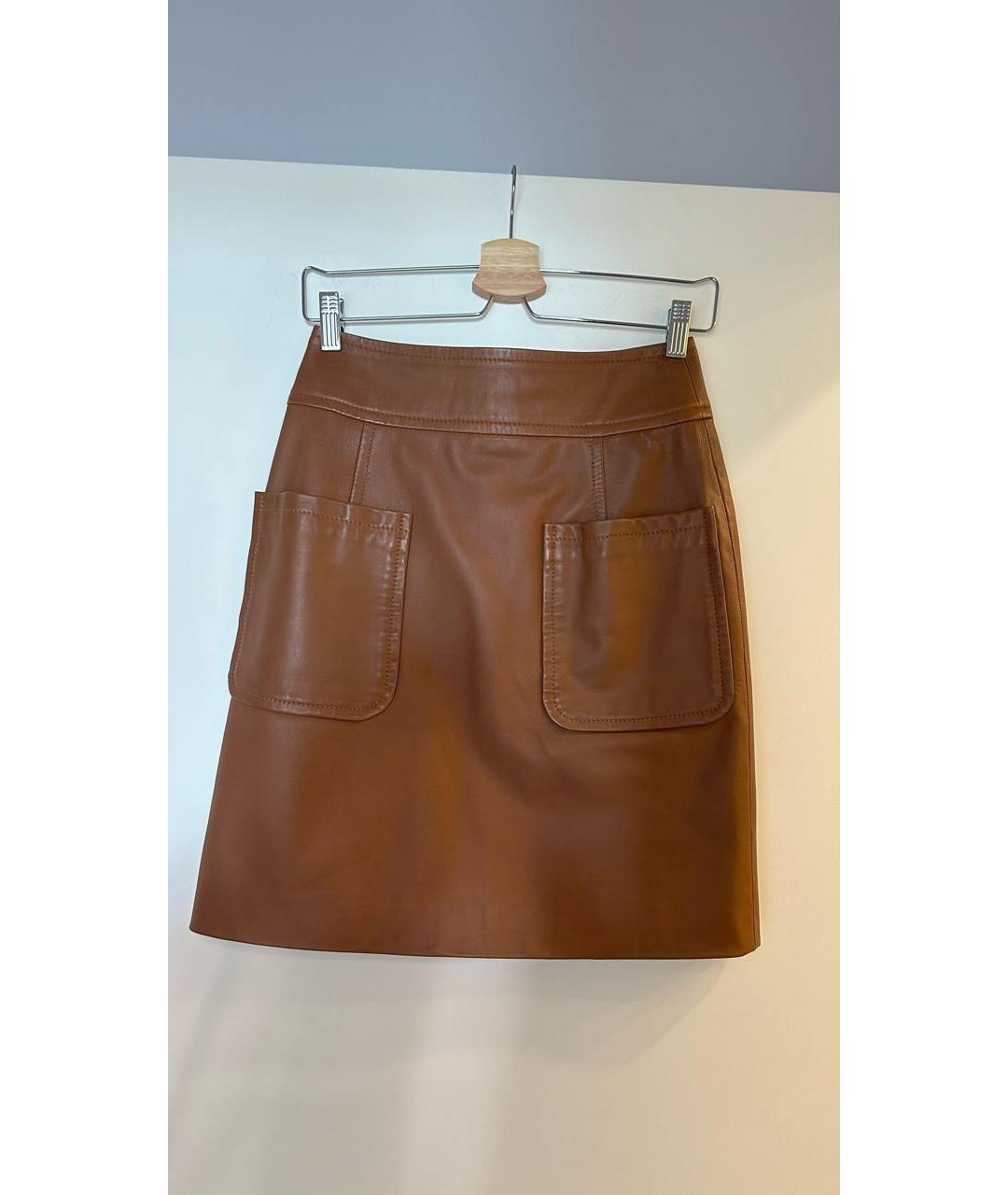 RED VALENTINO Коричневая кожаная юбка мини, фото 6