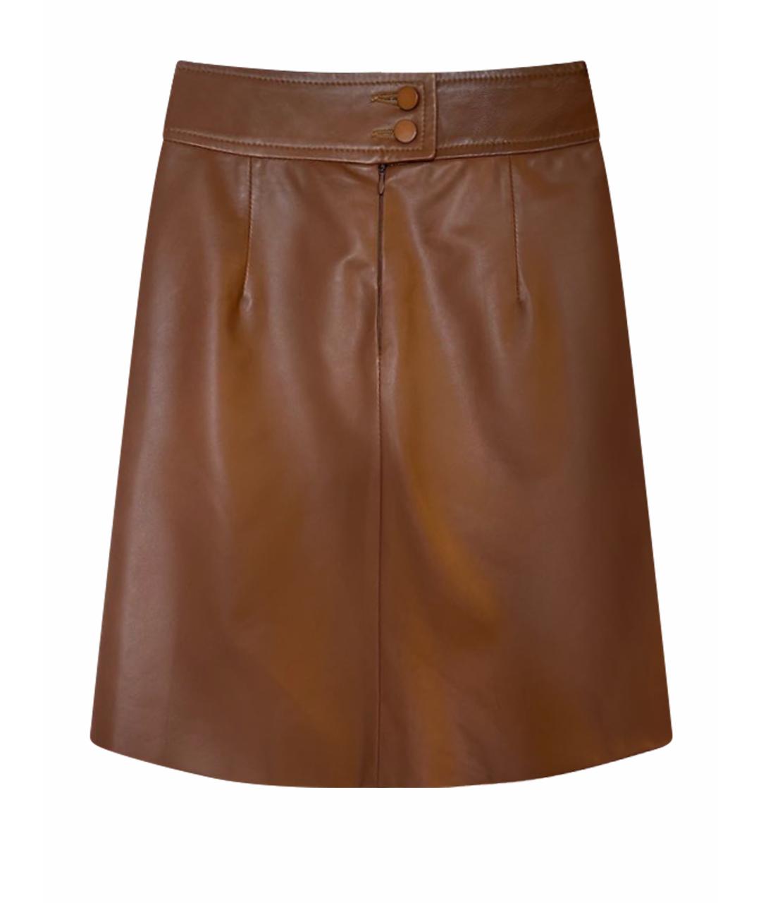 RED VALENTINO Коричневая кожаная юбка мини, фото 1