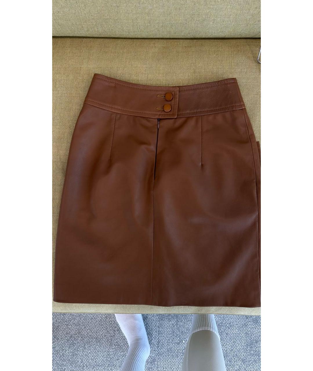 RED VALENTINO Коричневая кожаная юбка мини, фото 4