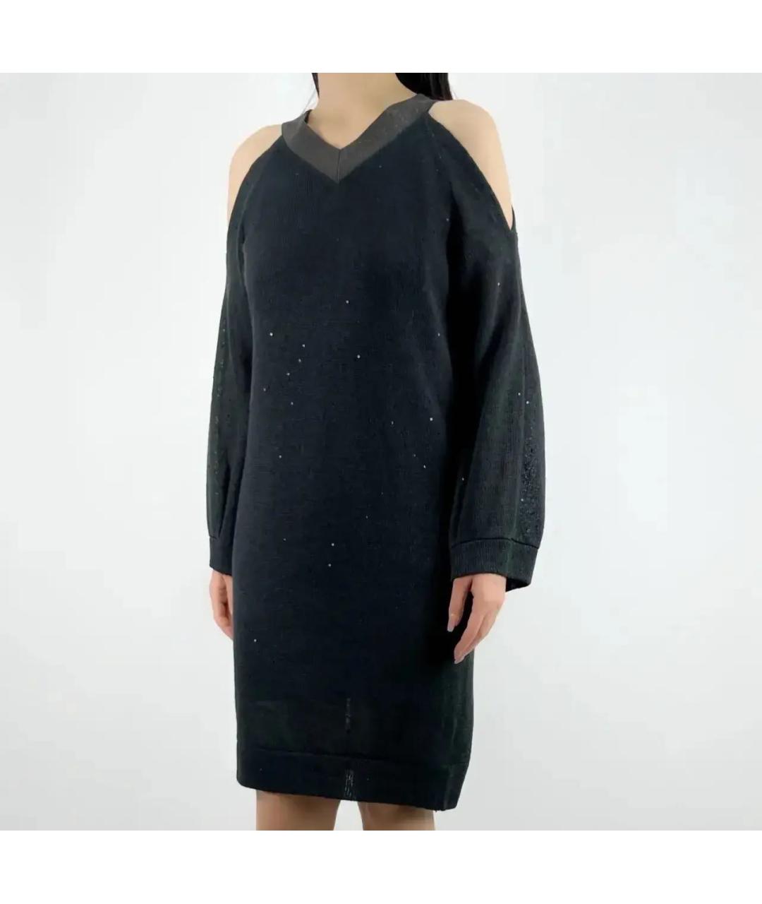 BRUNELLO CUCINELLI Антрацитовое льняное коктейльное платье, фото 3