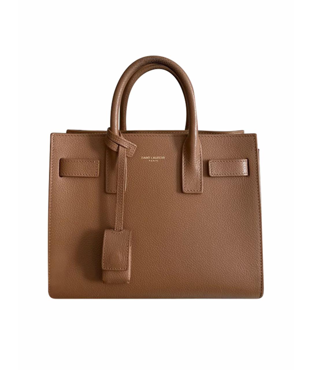 SAINT LAURENT Коричневая кожаная сумка с короткими ручками, фото 1
