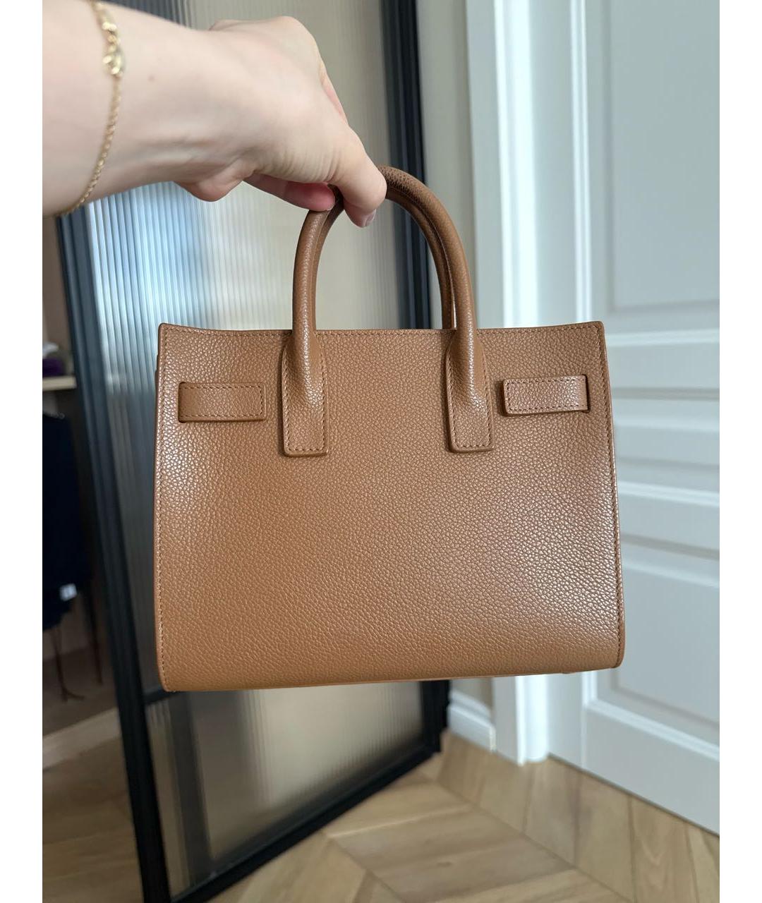 SAINT LAURENT Коричневая кожаная сумка с короткими ручками, фото 3