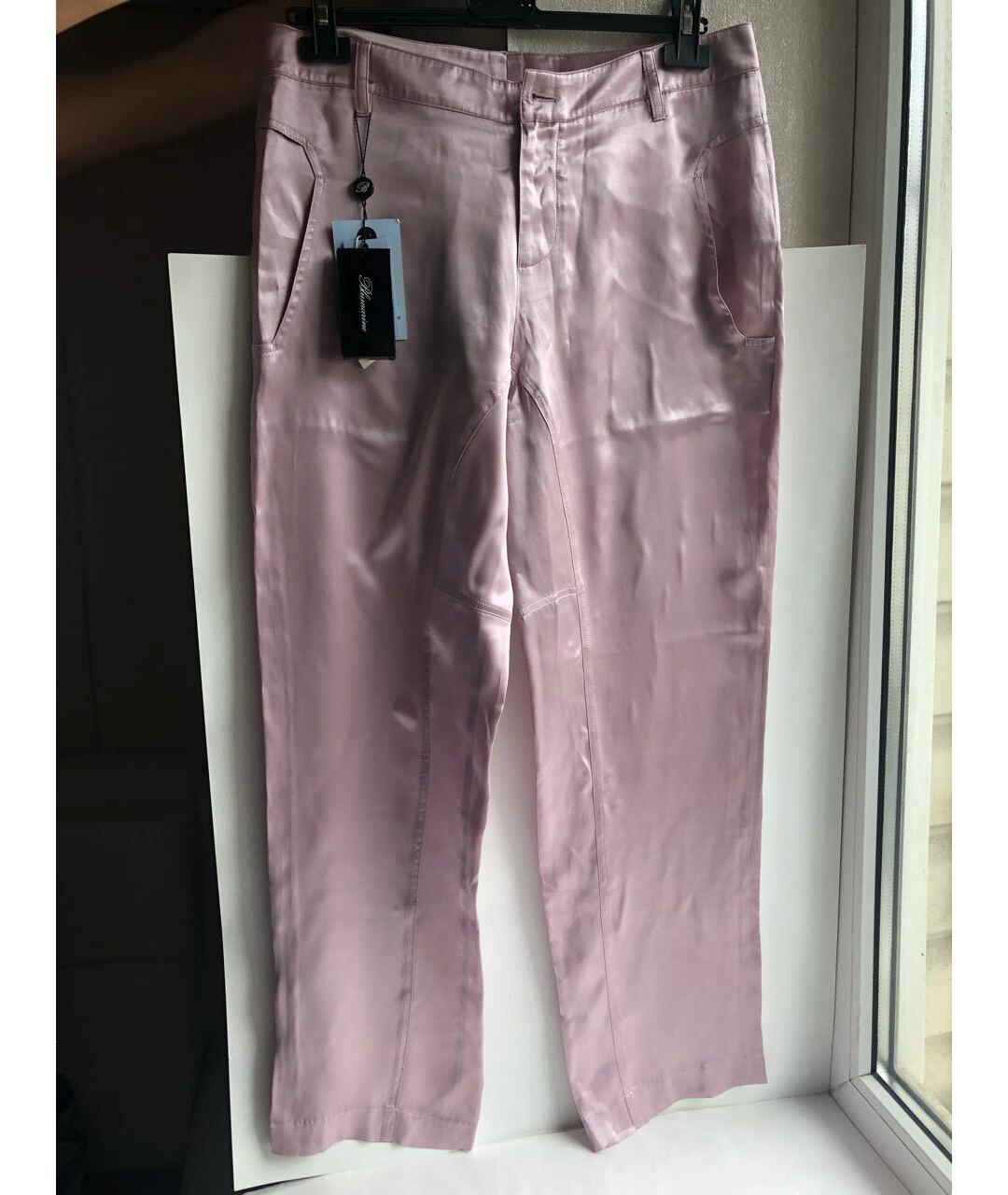 BLUMARINE Розовые шелковые прямые брюки, фото 8