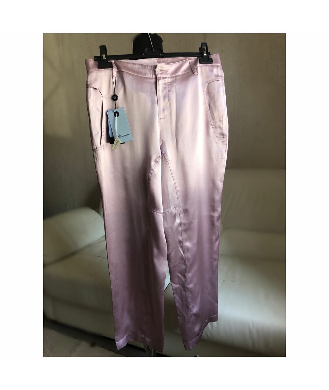 BLUMARINE Розовые шелковые прямые брюки, фото 2
