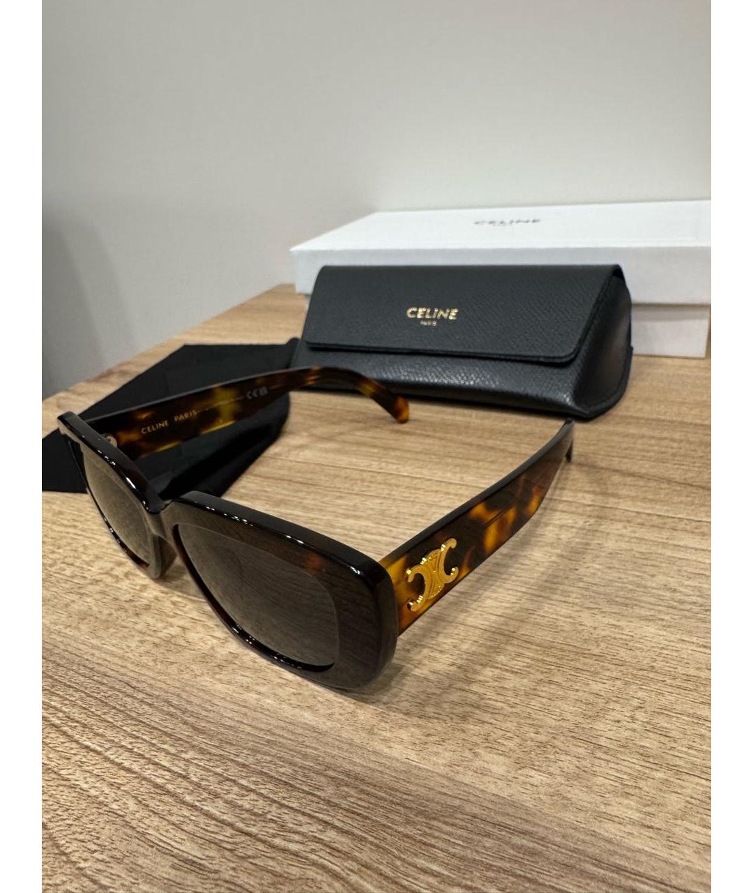CELINE Коричневые пластиковые солнцезащитные очки, фото 2