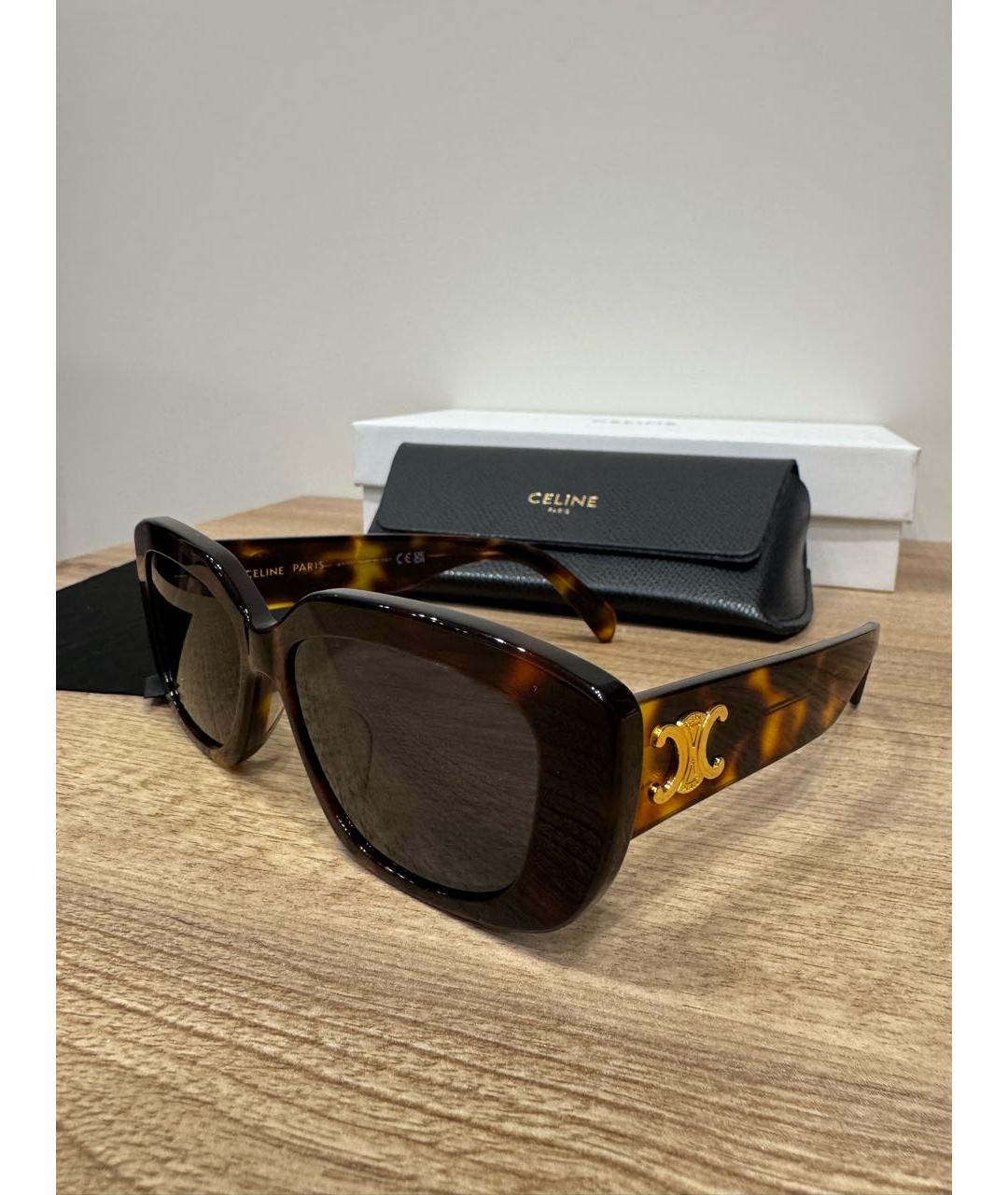 CELINE Коричневые пластиковые солнцезащитные очки, фото 3