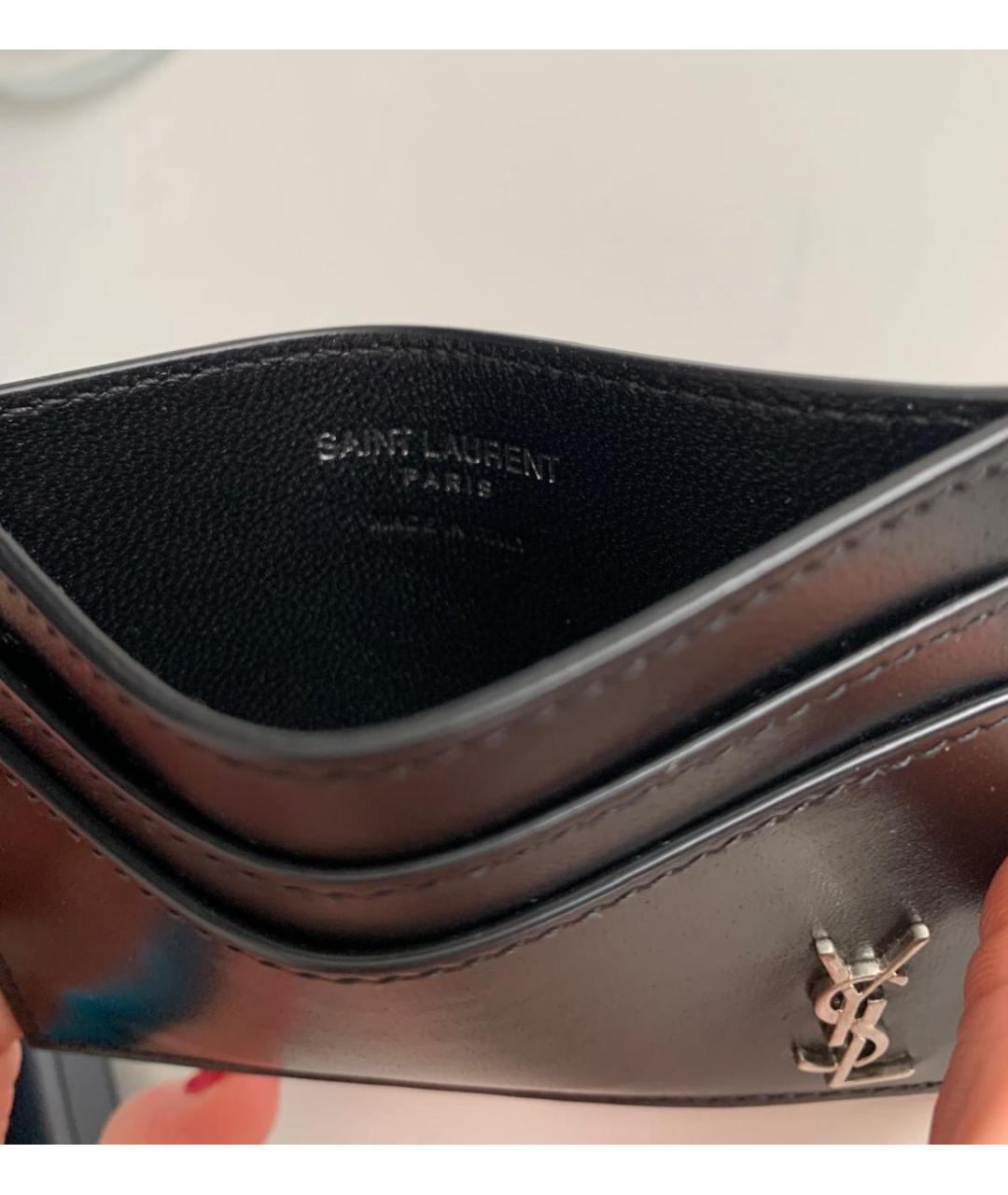 SAINT LAURENT Черный кожаный кардхолдер, фото 3