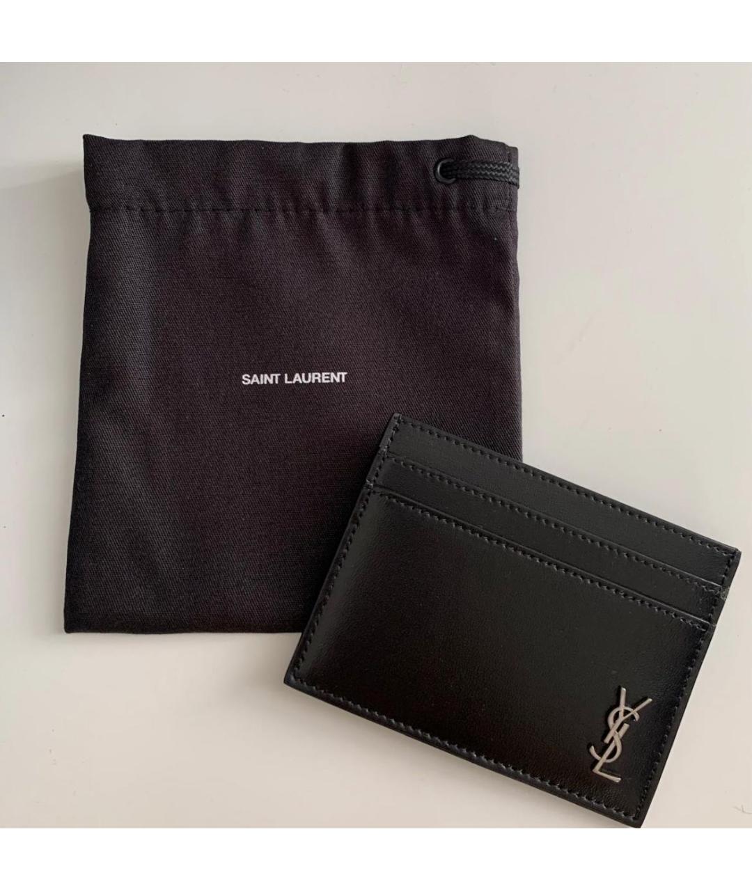 SAINT LAURENT Черный кожаный кардхолдер, фото 4