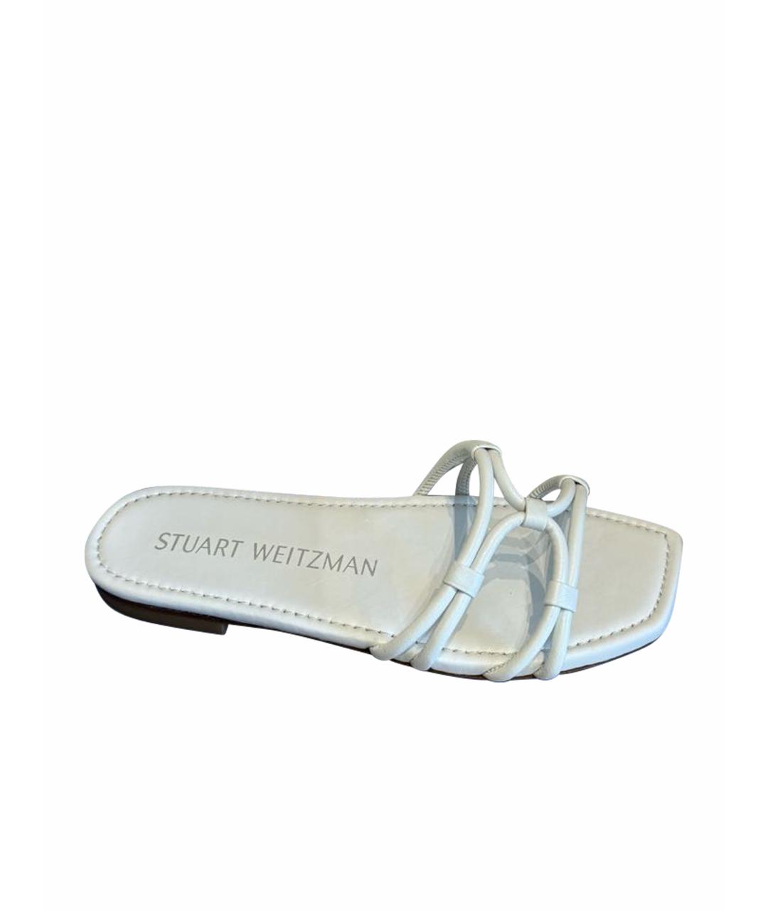 STUART WEITZMAN Белые кожаные шлепанцы, фото 1