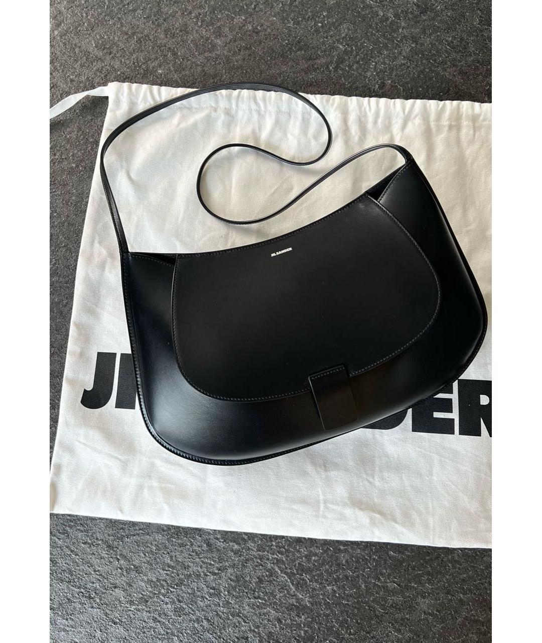 JIL SANDER Черная кожаная сумка через плечо, фото 6