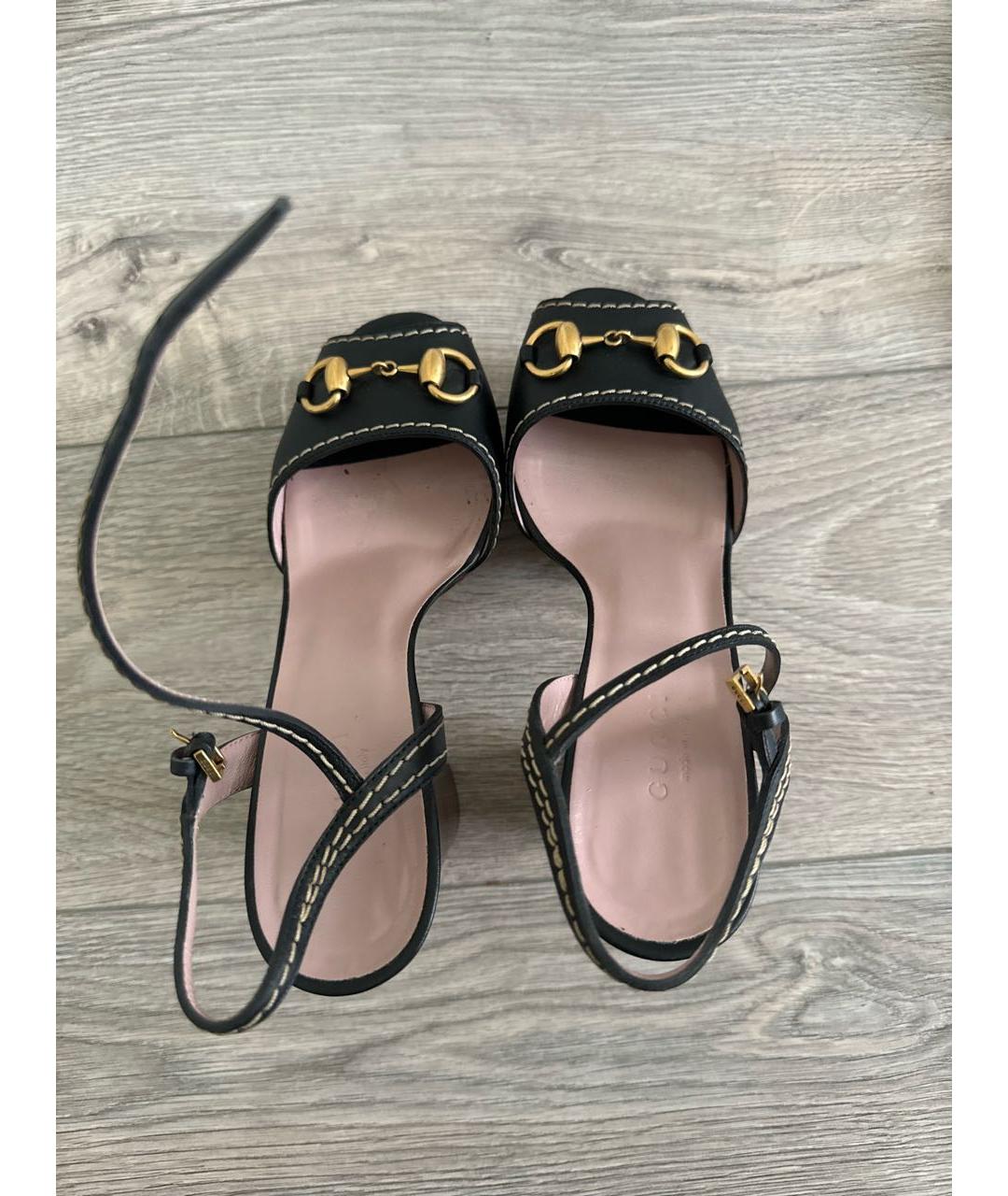 GUCCI Черные кожаные босоножки, фото 3