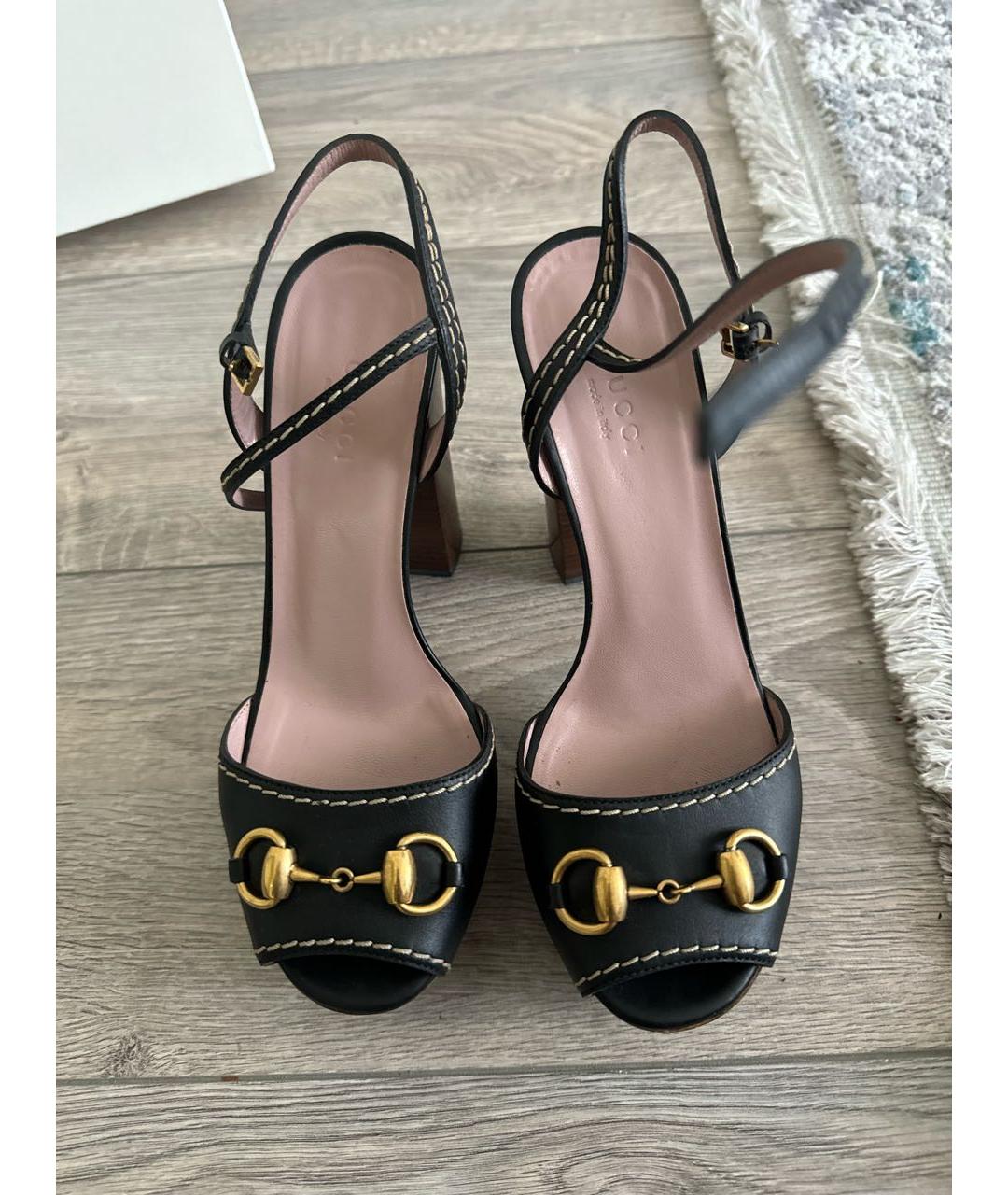 GUCCI Черные кожаные босоножки, фото 2