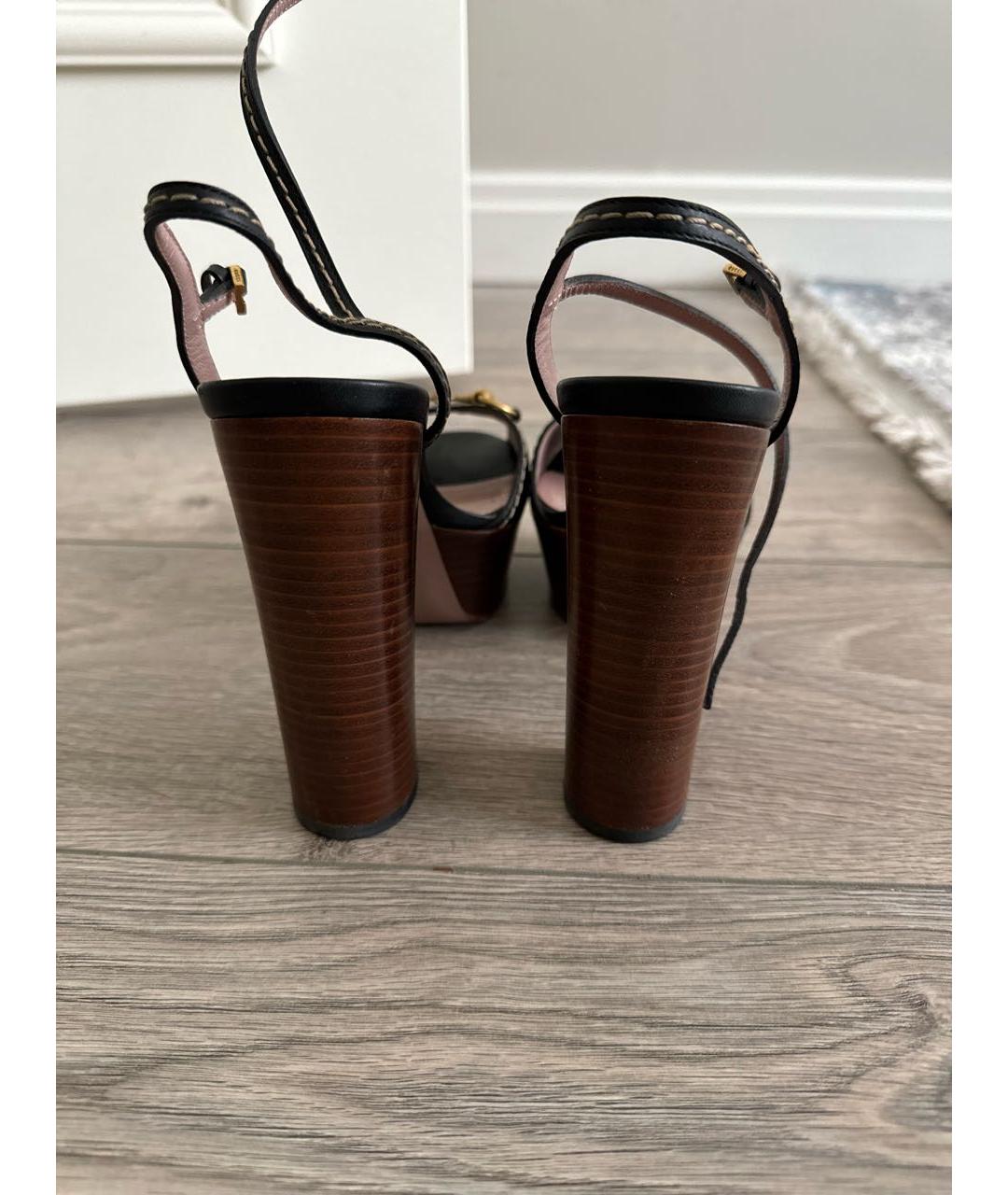 GUCCI Черные кожаные босоножки, фото 4