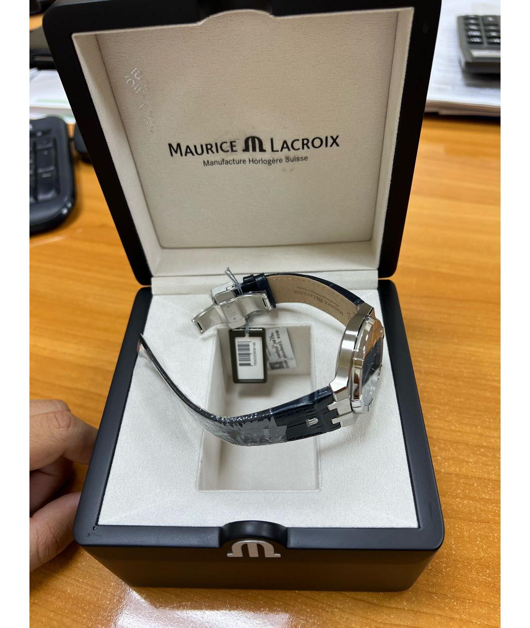 MAURICE LACROIX Синие кожаные часы, фото 4