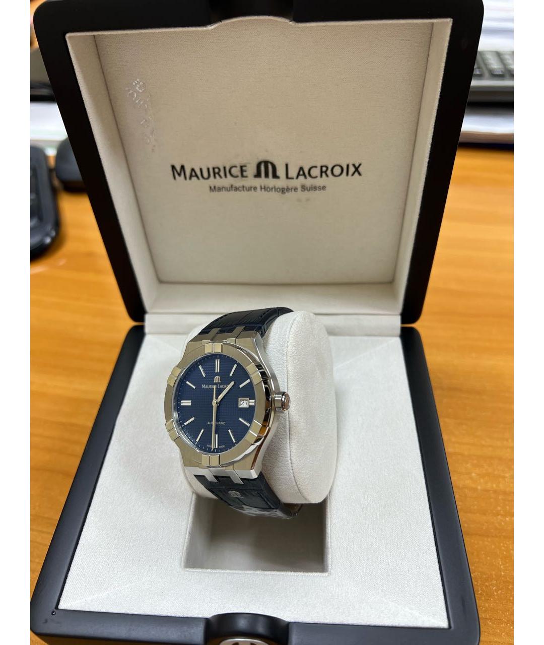 MAURICE LACROIX Синие кожаные часы, фото 3