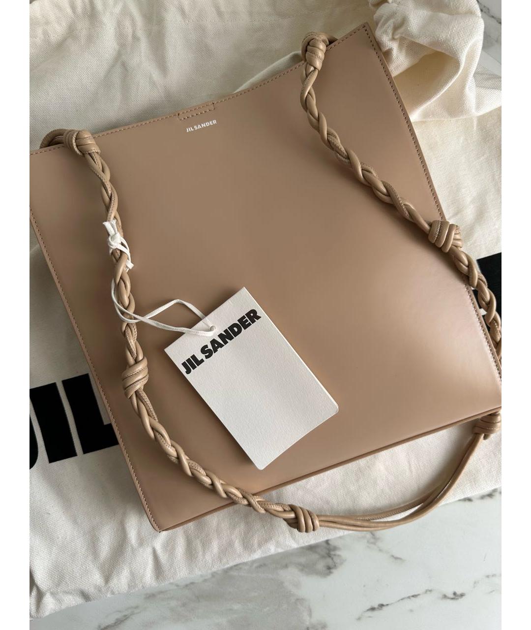 JIL SANDER Бежевая кожаная сумка через плечо, фото 5
