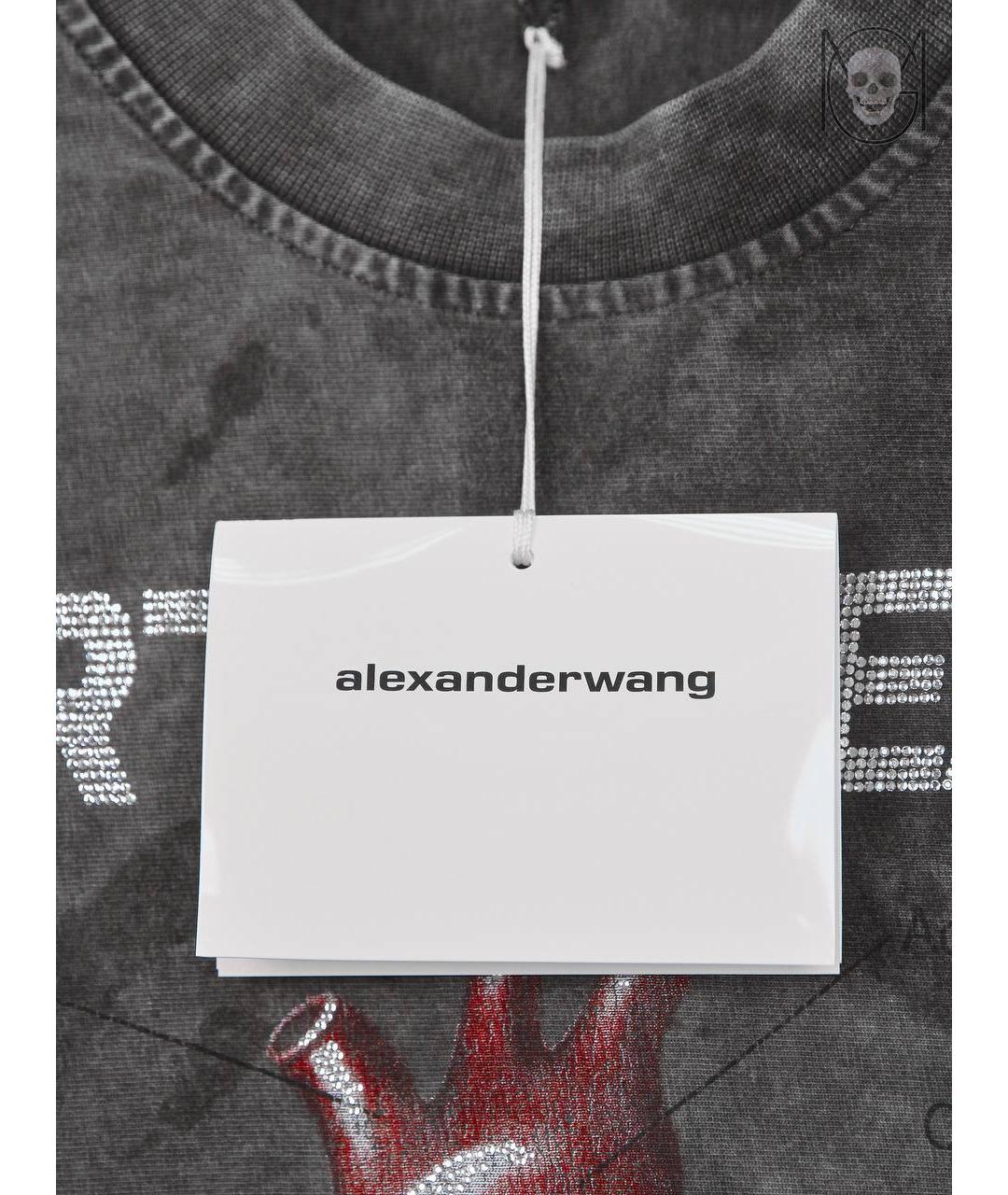 ALEXANDER WANG Серая хлопковая футболка, фото 6