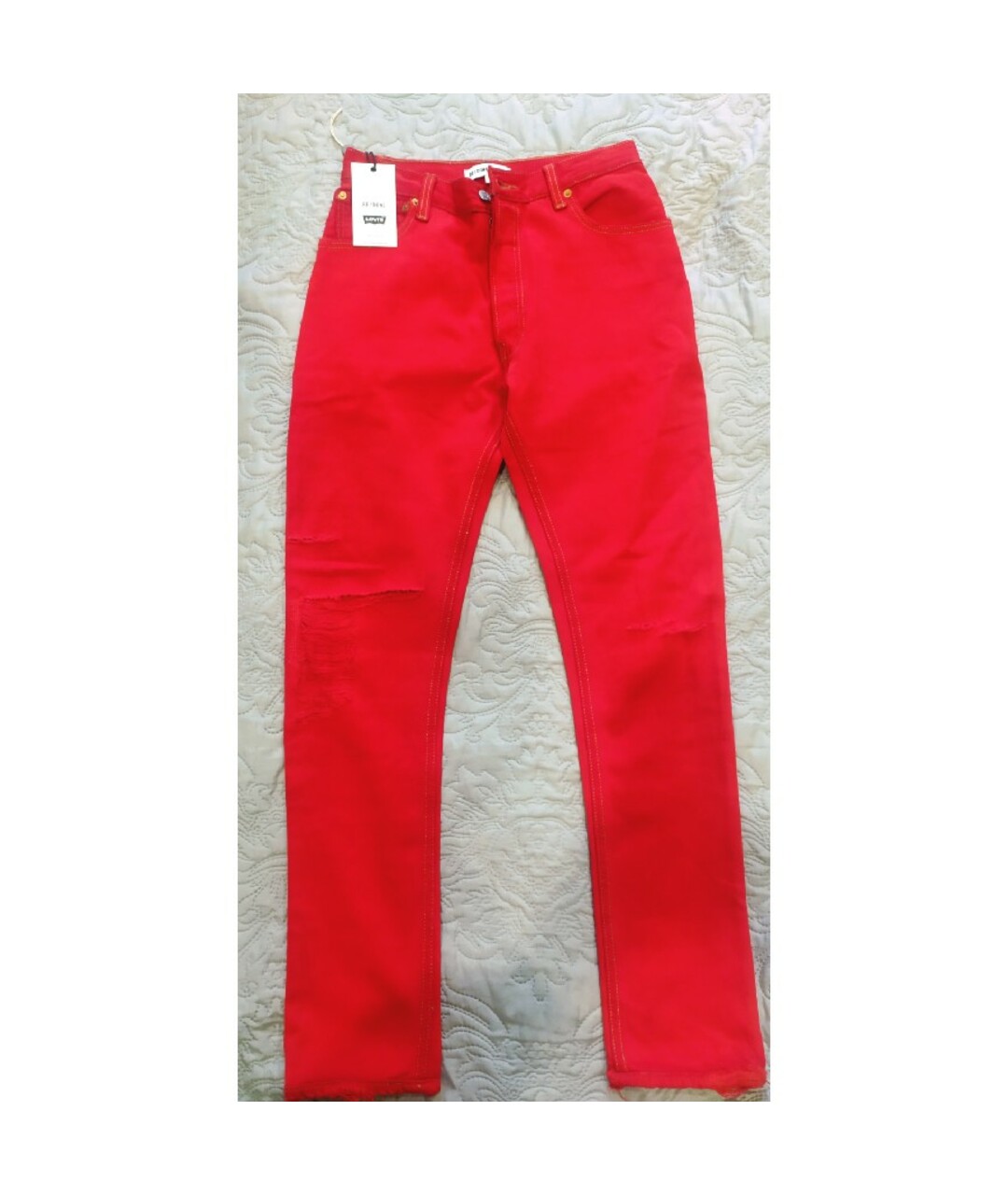 RE/DONE Красные хлопковые джинсы слим, фото 6
