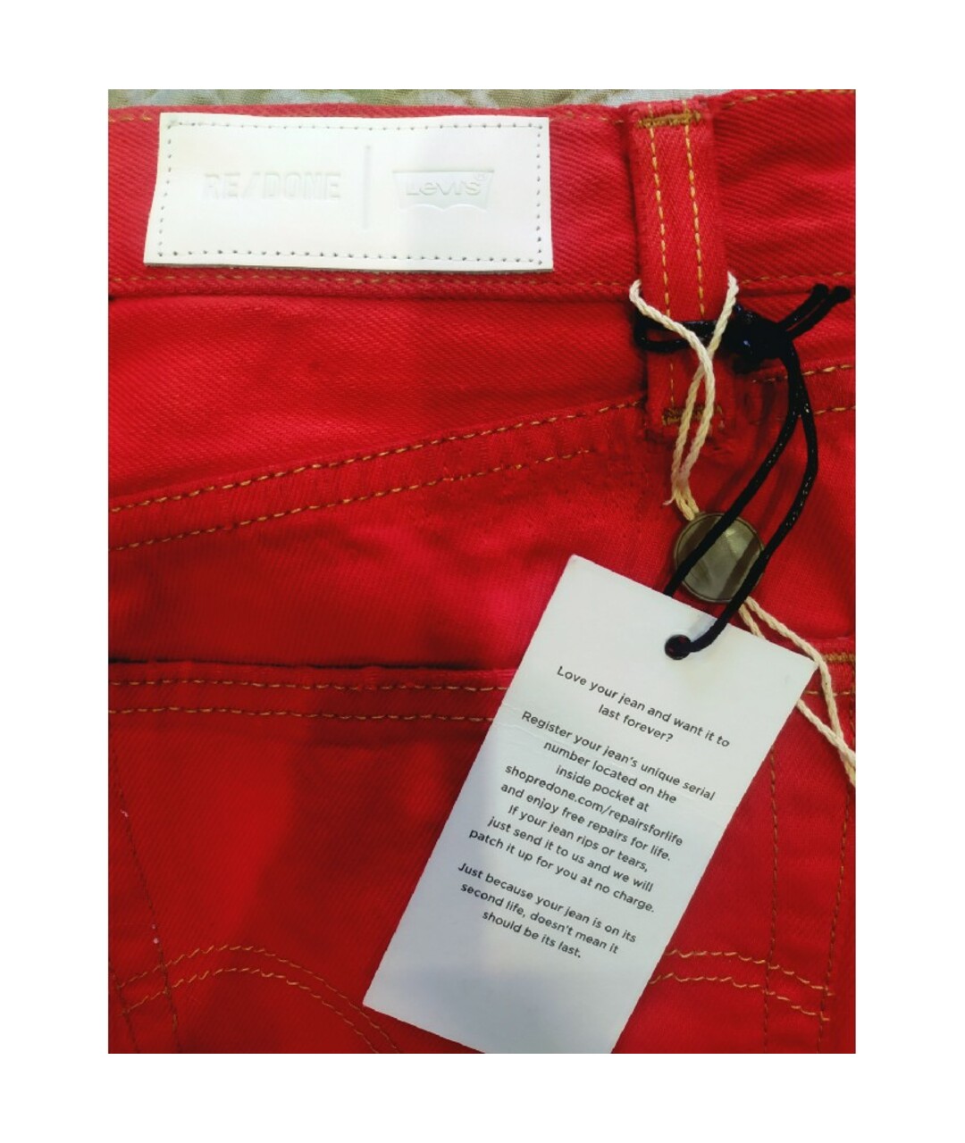 RE/DONE Красные хлопковые джинсы слим, фото 4
