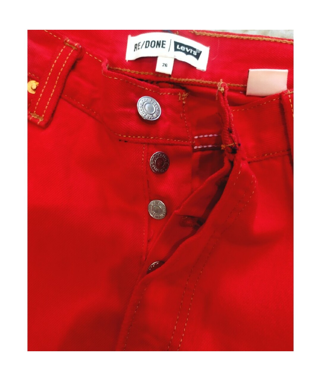 RE/DONE Красные хлопковые джинсы слим, фото 3