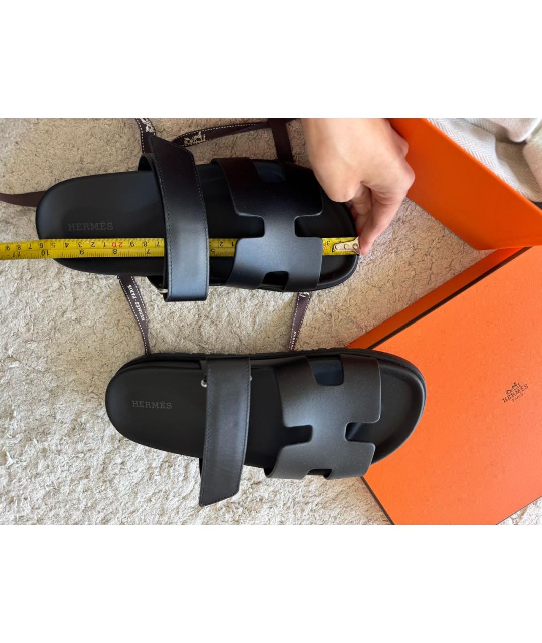 HERMES Черные кожаные сандалии, фото 5