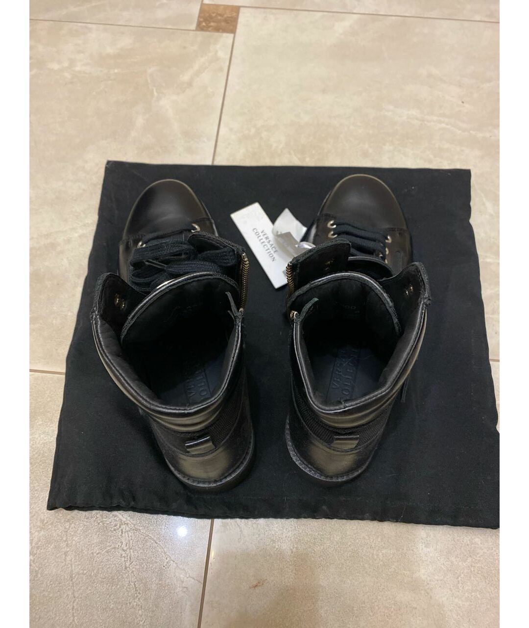 VERSACE COLLECTION Черные кожаные высокие ботинки, фото 3